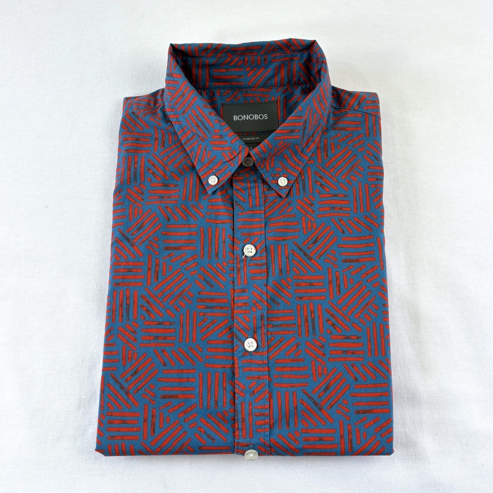 Bonobos Mens Large Standard Fit Short Sleeve Geometric Print Button Down Shirt